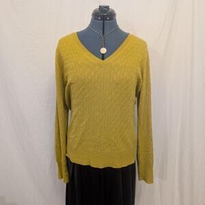 WinterSilks Silk-Cashmere Sweater, Size L, Chartreuse Cable Knit